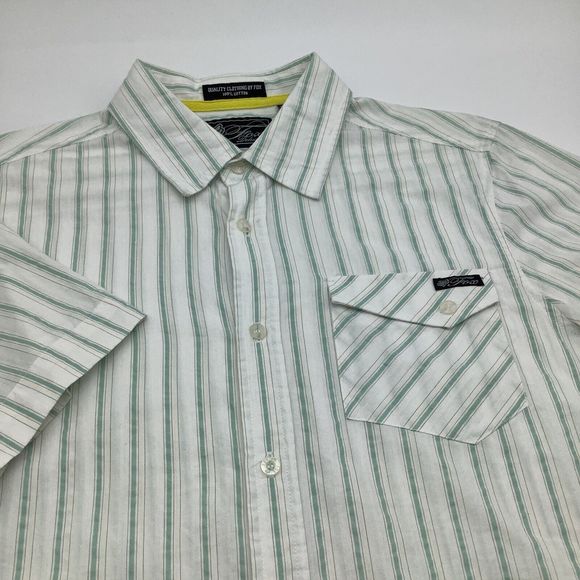 Fox Deluxe Mens Short‎ Sleeve Button Up Shirt Striped Size Medium - Picture 1 of 7